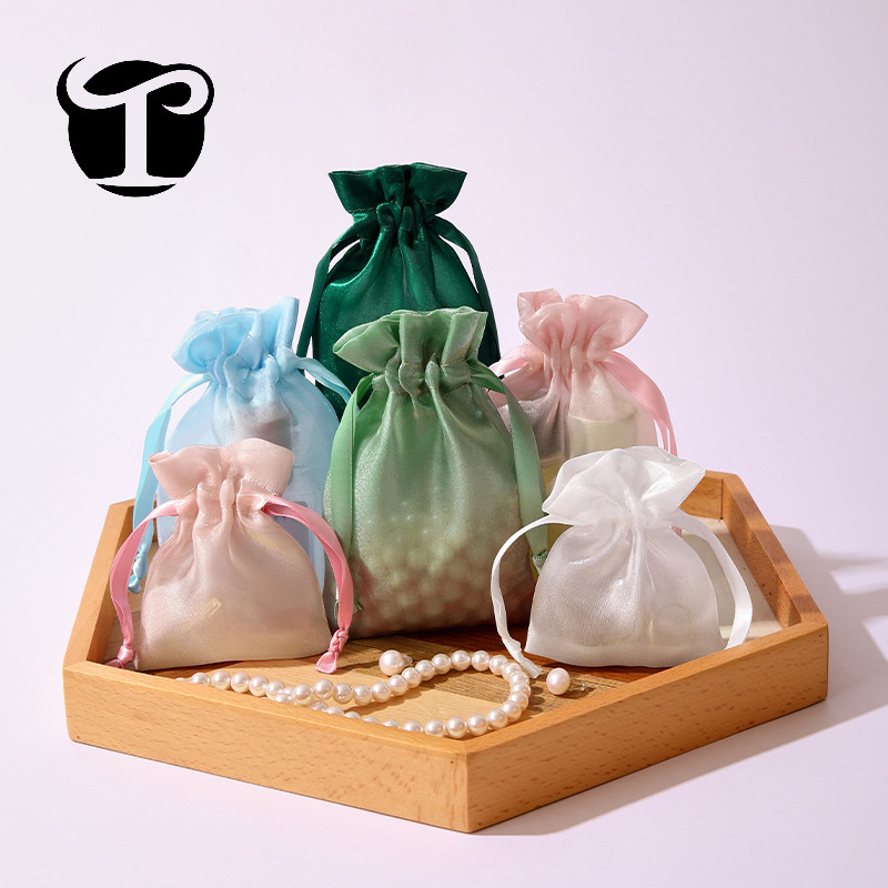 Dreamy Gradient Color High-Density Water-Glossy Mesh Bags, Multi-Color Drawstring Bags, Gift and Jewelry Storage Bags