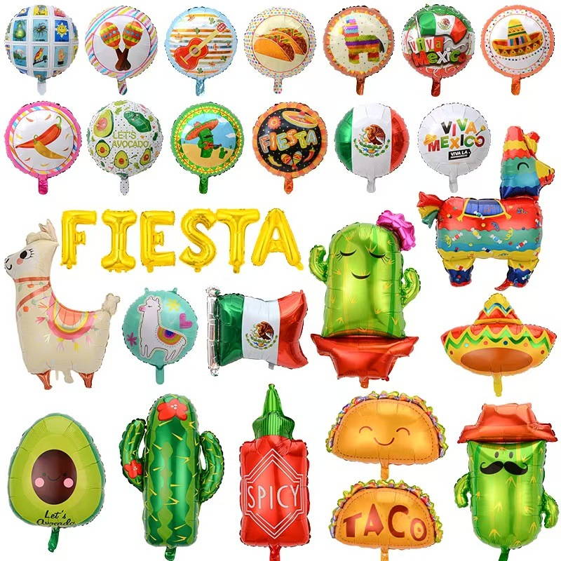 Globo de cactus transfronterizo Fiesta de carnaval Decoración Película de aluminio Burrito TACO Globo FIESTA Set