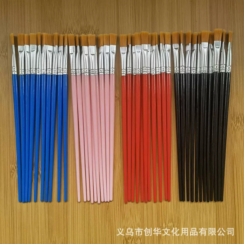 源头厂货0.7CM宽尼龙毛油画笔儿童塑料杆扁平头绘画笔丙烯笔刷