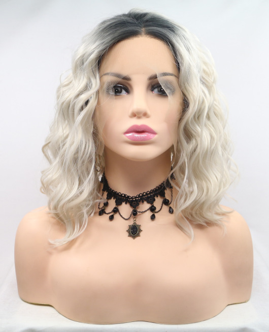 Peluca blanca de pelo corto y rizado al por mayor peluca europea y americana casco africano red rosa pelo rizado pequeño LW0269