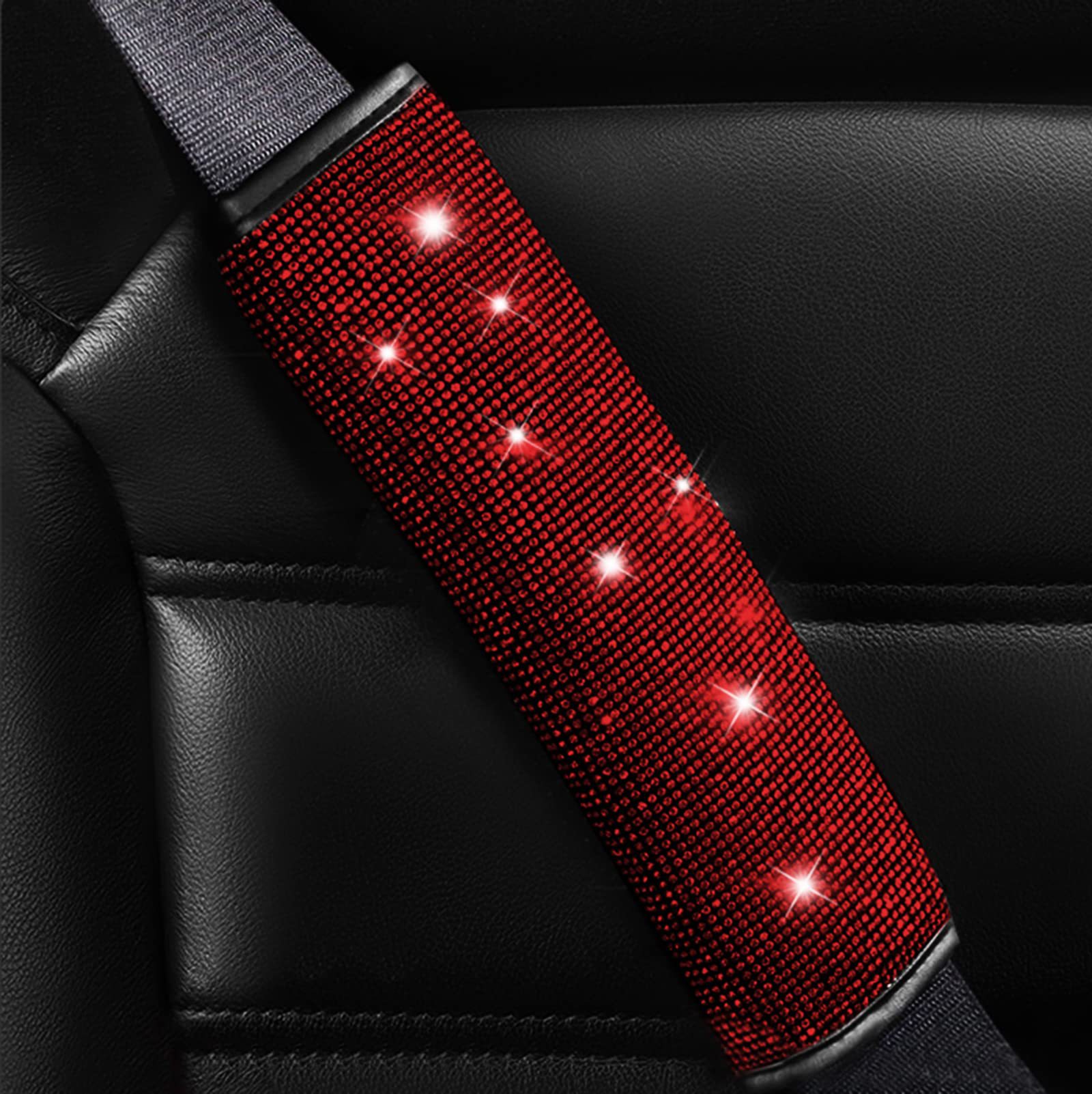 8-Piece Car Diamond-Encrusted Decorative Set: Steering Wheel Cover, Ignition Ring, Seat Belt Shoulder Pads, Cup Mat, Gear Shift Cover