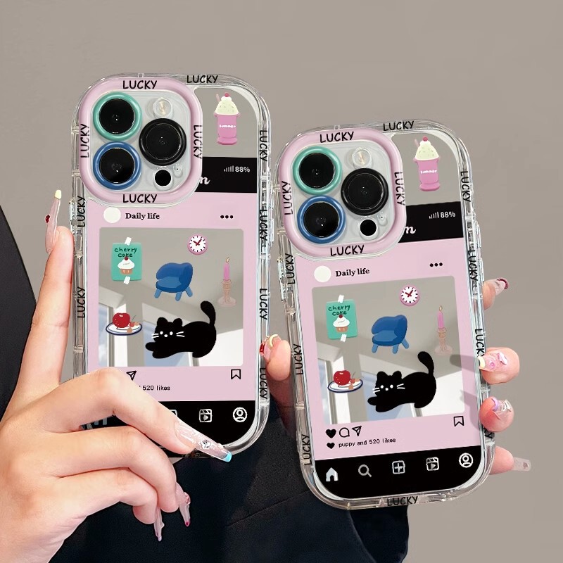 Little Black Cat Everyday Use iPhone 17 Pro Max Apple Phone Case Sweet Cool Cute Airbag Mirror Protective Cover