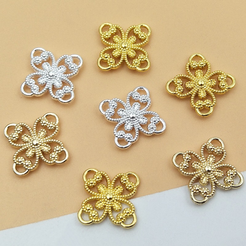 Antique alloy hairpin tassel tag diy hanfu accessories porous symmetrical flower electrophoresis tassel connector