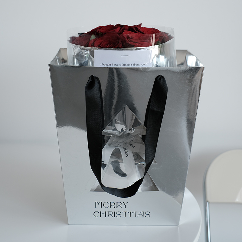 圣诞开窗花袋 镜面网红礼品袋 梯形加大纸袋银卡手提袋