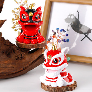 Car Ornaments Chinese Style National Trend Unicorn Tiger Lion Awakening Solar Energy Car Office Home Decoration Wealth Attraction