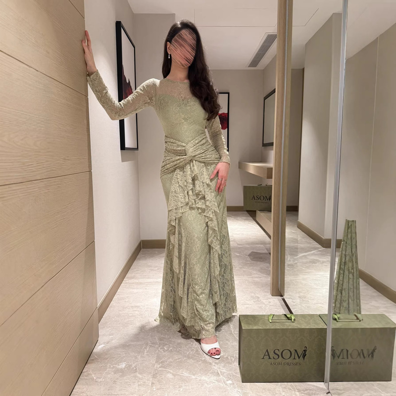 European and American New Style Lace Long-Sleeved Slim-Fit Evening Dress, Feminine Tube Top Toast Dress, Wedding Banquet Dress European and American New Style Lace Long-Sleeved Slim-Fit Evening Dress, Feminine Tube Top Toast Dress, Wedding Banquet Dress
