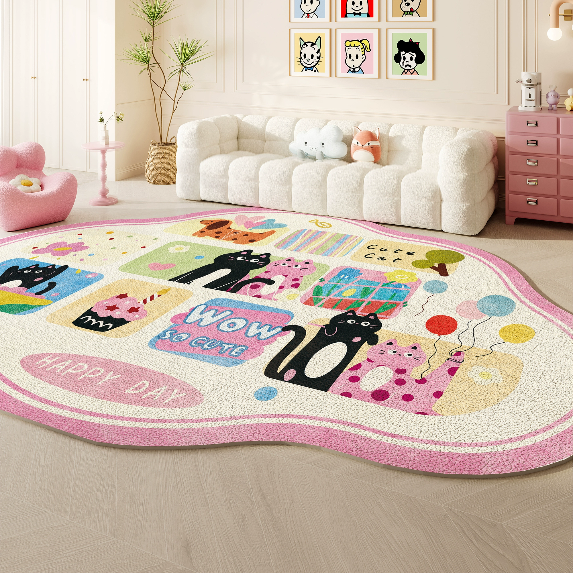 Стираемый игровой коврик из ПВХ, одноразовый мультяшный милый ковёр для спальни и кровати