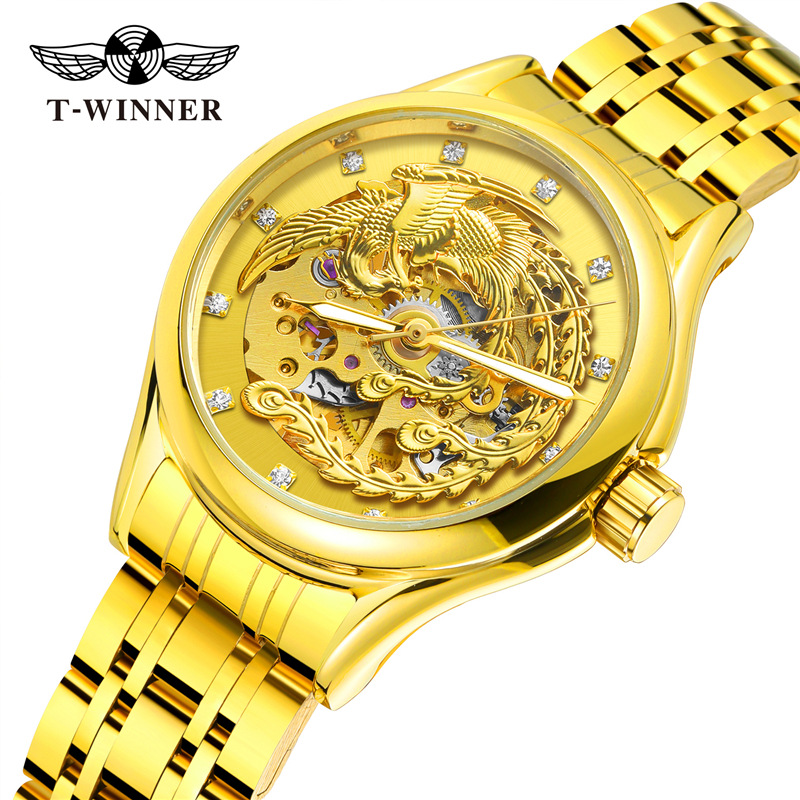 FORSINING/fusini women's automatic mechanical watch Phoenix Zhuque golden watch hollow watch 8222