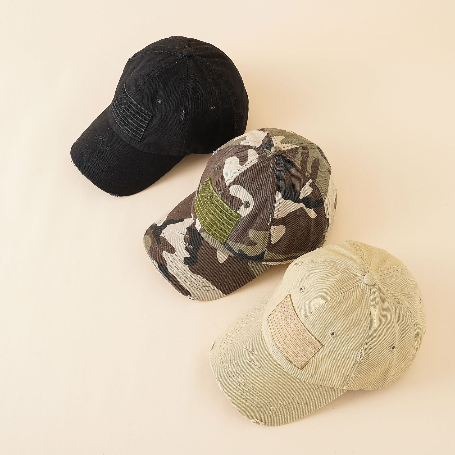 Primavera y verano estilo coreano retro casquillo de pico lavado apenado Denim gorra de béisbol deshilachado camuflaje moda hombres y mujeres casquillo de pico