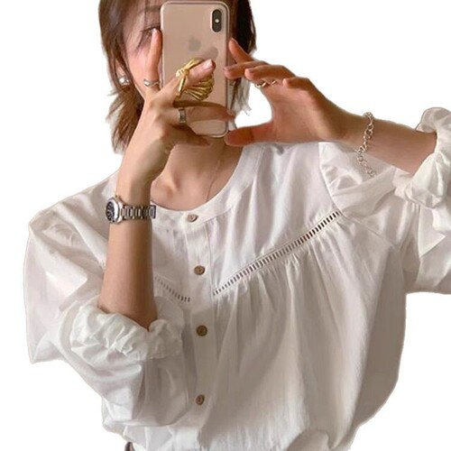 Korean Dongdaemun New Women's Chic Patchwork Lattice Lace Versatile Shirt Sweet Spring Autumn Solid Color Top