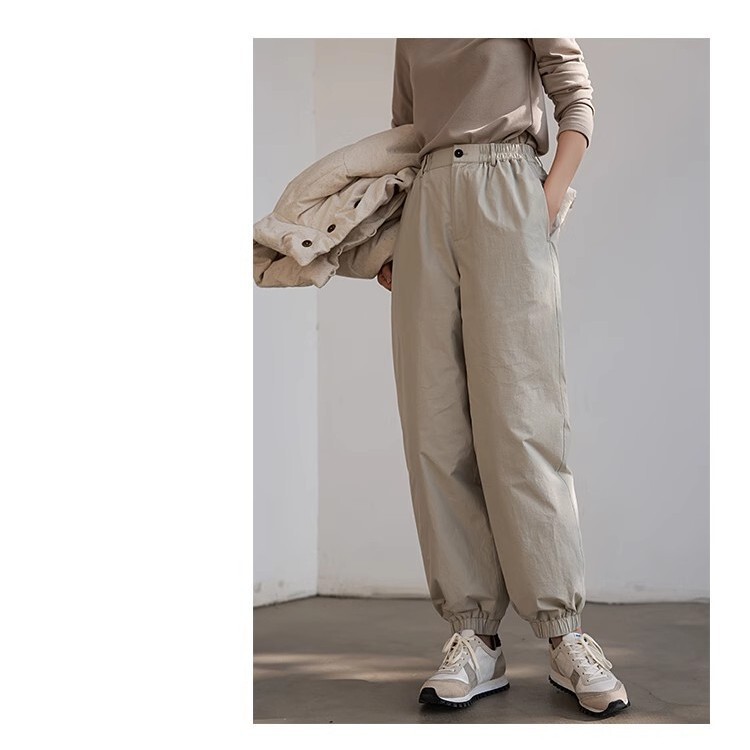 (High-End Cotton Goose down Pants) Literary Casual down Pants for Women to Wear High Waist New National Standard 90 White Goose down
