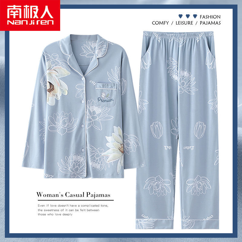 Pijamas de mujer primavera y otoño 100% algodón de manga larga ropa para el hogar Otoño e Invierno delgada madre de mediana edad