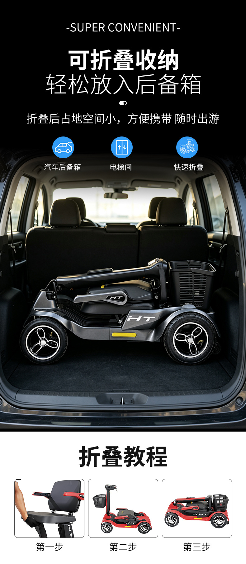 New four-wheeled electric vehicle, designed for seniors, a convenient and age-friendly small, foldable electric scooter for home use
