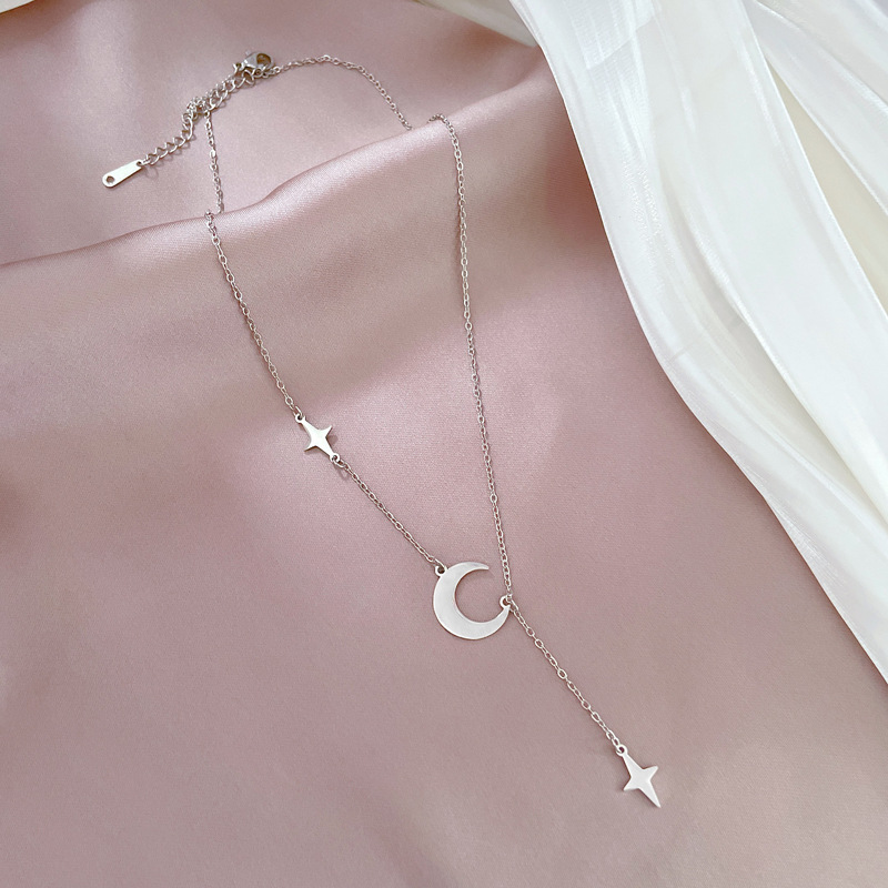 Collar minimalista estrellas luna con borlas oro para mujer_voghion.com
