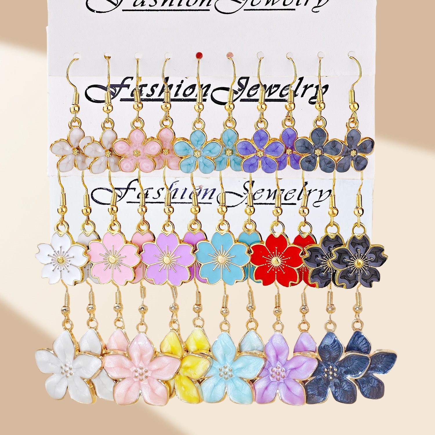 Juego de pendientes de aleación con diseño de flor de cerezo, estilo europeo y americano, superventas transfronterizo, diseño de nicho, con efecto de goteo de aceite y colores vibrantes, venta al por mayor