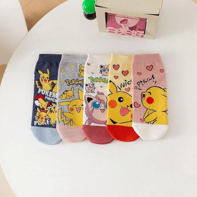 Foreign Trade Japanese-Style Novelty Cartoon Pokémon Pattern Couple Knit Short Socks Summer Lightweight Breathable Invisible Boat Socks