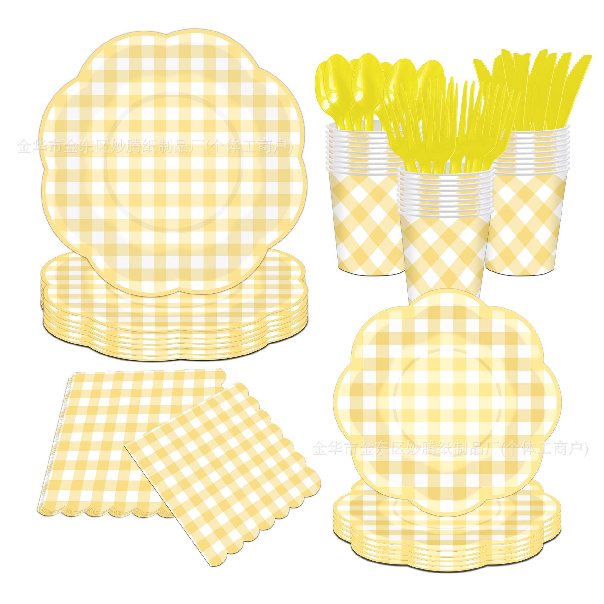 Transfronterizos venta caliente encaje desechable plato de papel a cuadrillas artículos de fiesta decoración desechable set de cubiertos