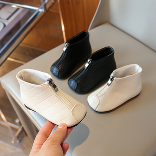 Girls' Sleeping Boots, Baby Shoes, Winter New Children's Boots, Soft-Soled Baby Toddler Shoes, Short Boots, Black Soft Leather Boots