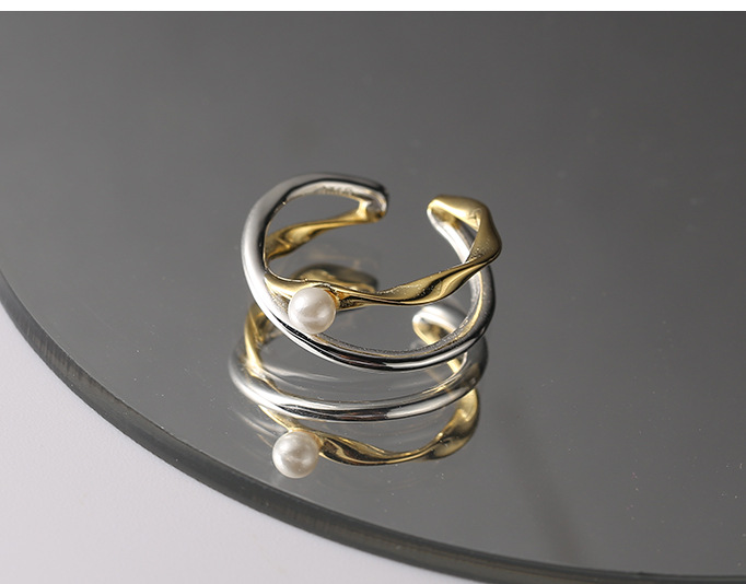 Geometric Pattern Women's Gender Plating Design 925 Sterling Silver Geometric Open Rings
