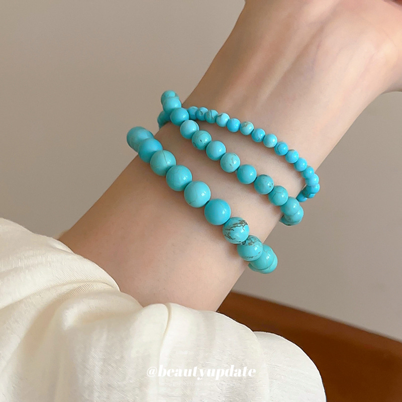 Pulsera elástica con cuentas de turquesa artificial Pulsera simple de moda francesa Pulsera de temperamento fresco pequeño de alta gama