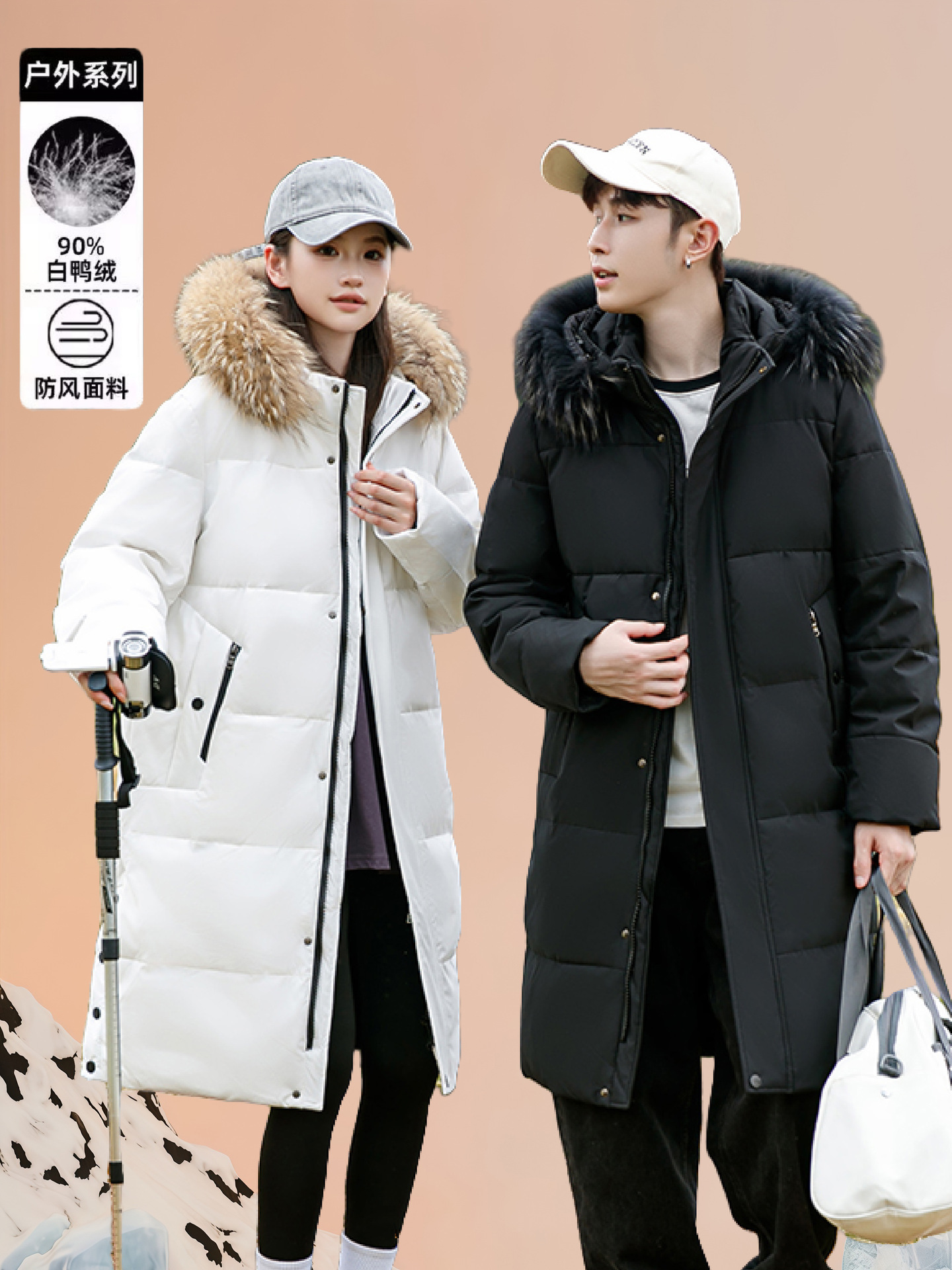 Pareja chaqueta larga sobre la rodilla de los hombres y mujeres engrosado calentamiento gran abrigo de gran tamaño de la moda cuello de lana verdadero