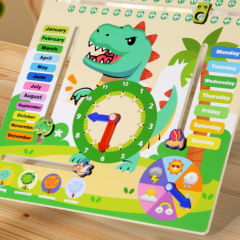 Reloj de calendario vertical seis en uno de madera, educación temprana, mes de rompecabezas, cuatro estaciones, hora de la semana, juguetes cognitivos del clima