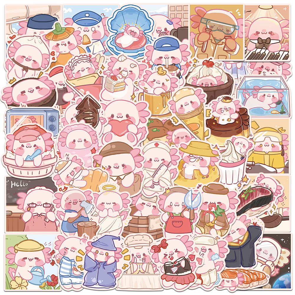 50 Cute Original Pink Hexagon Dragon Stickers Decorative Luggage Water Cup Scooter Waterproof PVC Sticker