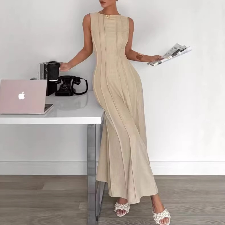 Amazon European and American Cross-Border 2026 Summer New Fashion Elegant Women's Sleeveless Pleated Long Dress