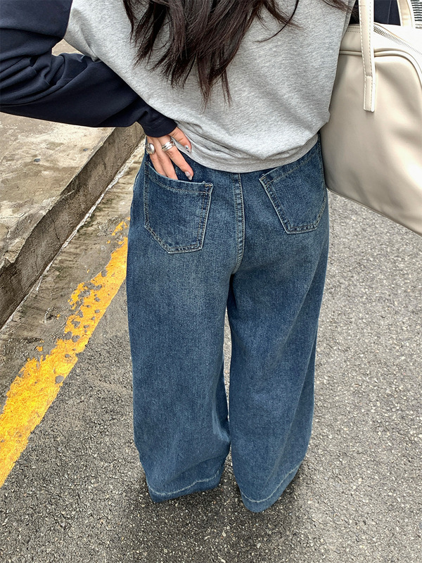 广州黄峥美式阔腿牛仔裤早秋新款时尚宽松显瘦高腰休闲洋气530066|undefined