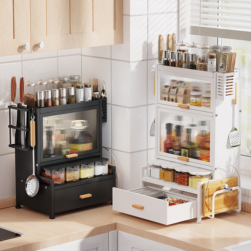 Kitchen Salt Seasoning Jar Storage Box Condiments Shelf Home Countertop Spice Bottle Oil Salt Vinegar Sauce Storage Rack