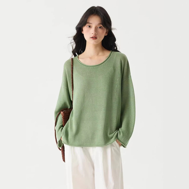 Pre/ Original Quality, Lazy and Loose-Fitting, Dry and Breathable, Slightly See-Through, Rolled-Edge Pullover Sun-Protective Knitwear