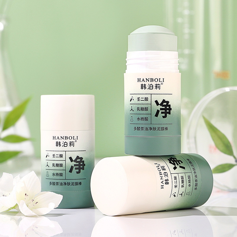 Hanboli Green Tea Solid Mud Mask Cleans Pores And Cleanses The Face.Male And Female Mask Stick Salicylic Acid Mud Mask Gentle Smear