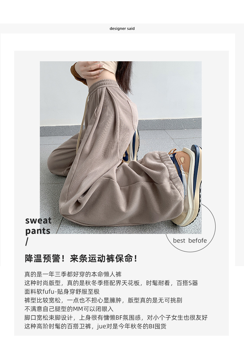 萝卜大叔~休闲运动裤女秋冬新款2023宽松小个子束脚裤阔腿直筒裤详情35