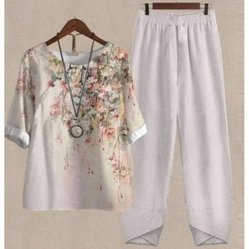 Europa y Estados Unidos trajes casuales de mujer transfronterizos de moda explosiva verano nuevo cinco mangas impresión chaqueta pantalones dos piezas