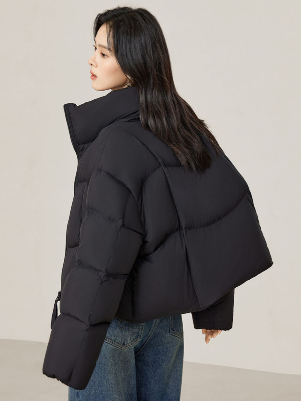 高端90白鸭绒泡芙羽绒服女短款2025冬新款时尚立领宽松保暖面包服|undefined