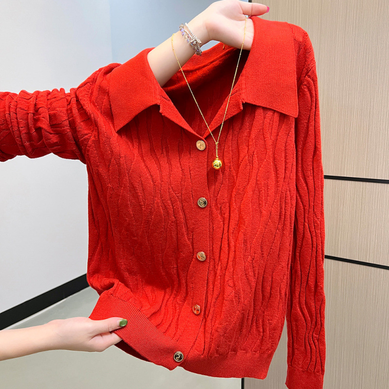 ¡Real shot!¡Real shot!¡El stock tiene una gran imagen! 2025 otoño y invierno retro polo cuello suave suéter glutinoso de punto mujeres cardigan