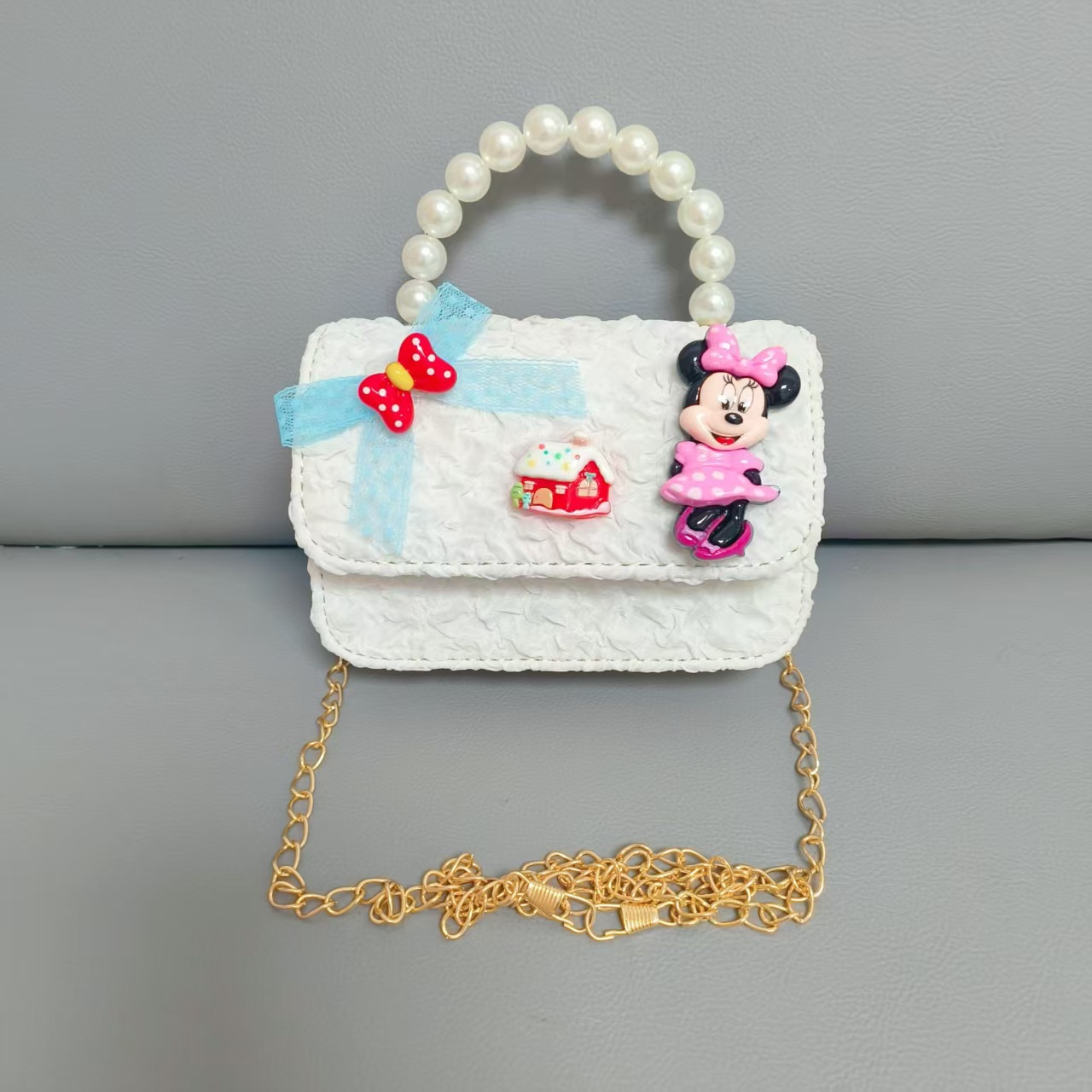 Bolso de perlas de arco de dibujos animados de Año Nuevo de chicas bolso de Año Nuevo de cadenas de viento fragante bolso cuadrado bolso de cambio de niños