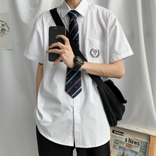 送领带！JK/dk制服短袖白衬衫男女情侣宽松学生刺绣衬衣夏季班服