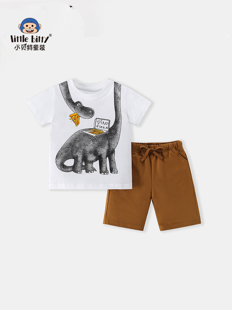 Boys T-Shirt Suit Summer Kidsren's T-Shirt Dinosaur Print Two-Piece Summer Suit Trendyy Kidsren's Clothing Round Neck Short-Sleeved Suit