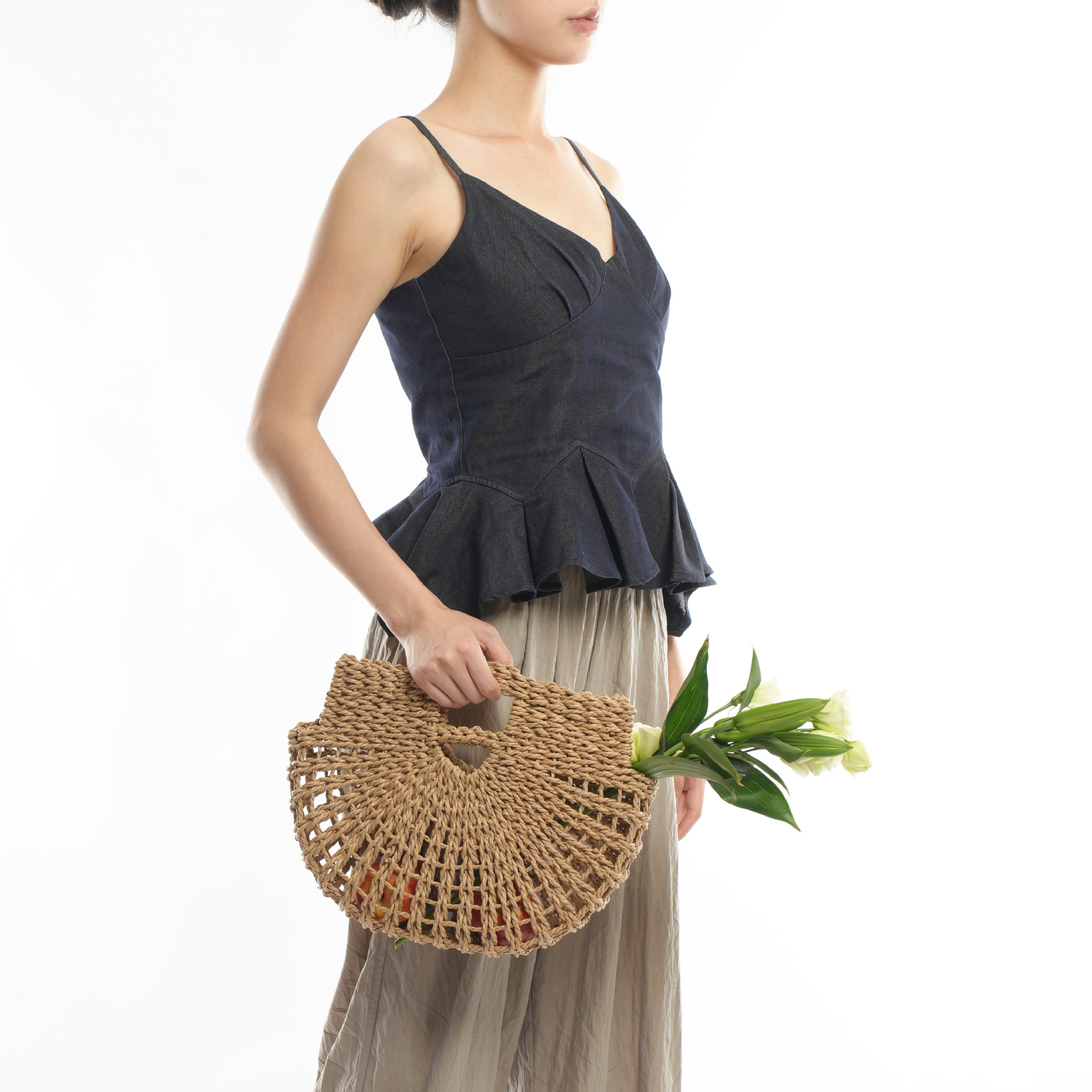 Handbag Bags Type Daily Occasion Women's Medium Paper Solid Color Vacation Straw Oval Open Handbag