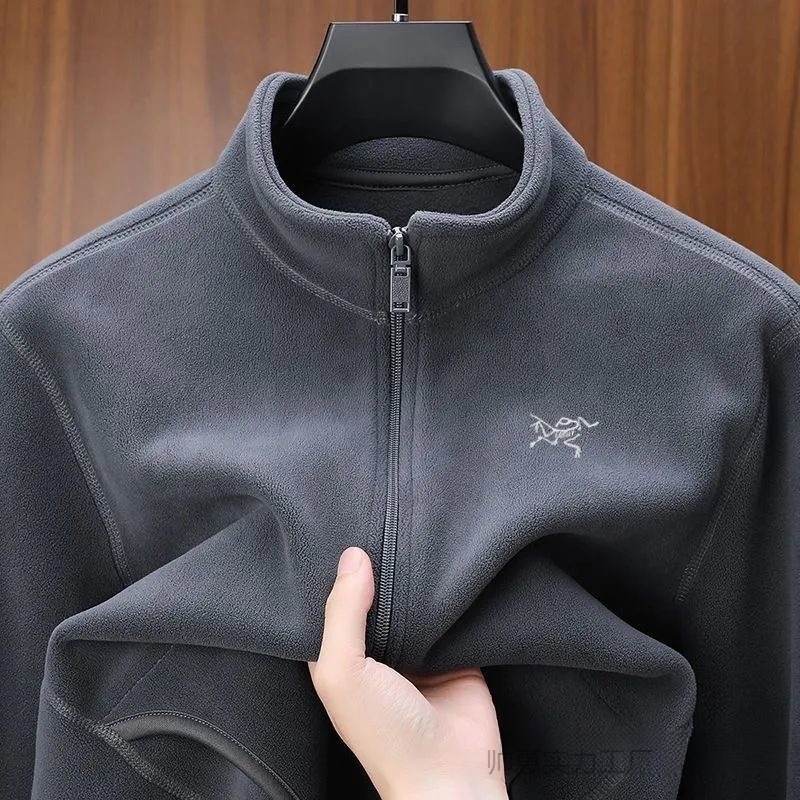 Niaojia Men's New Stand Collar Velvet Jacket Spring and Autumn Thickened Zipper Cardigan Jacket Warm Polar Fleece Casual