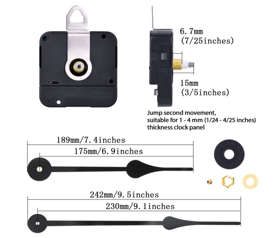 HR1688 gran torque de movimiento con 23cm de largo 2067 metal aguja división de tiempo grande accesorios de reloj de pared reloj movimiento