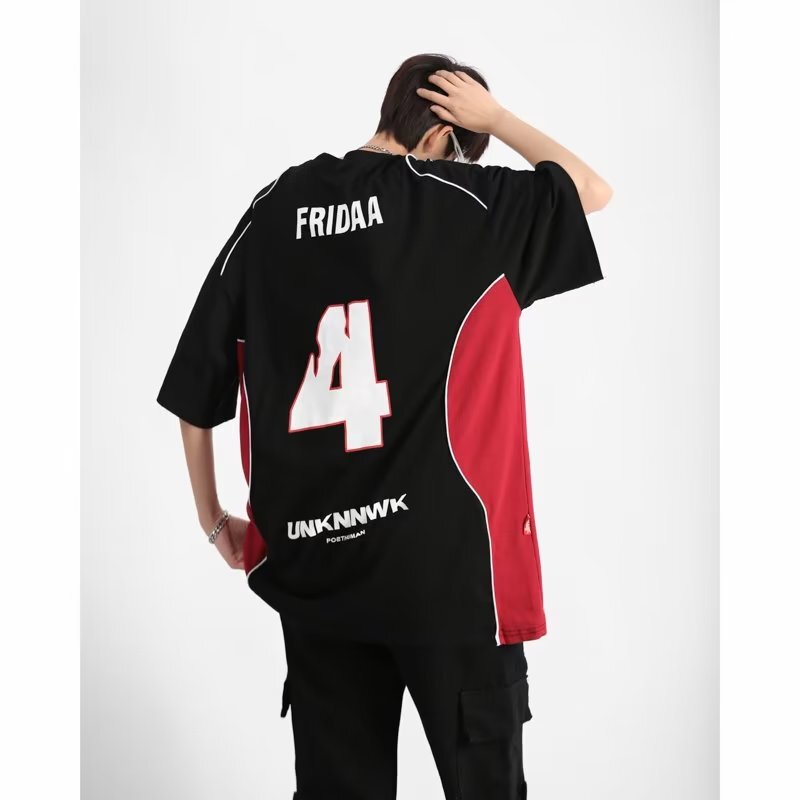 Cross-border Foreign Trade American Retro hiphop Crewneck Jersey Ins Loose National Fashion Couple Letter Baseball Short-sleeved T-shirt