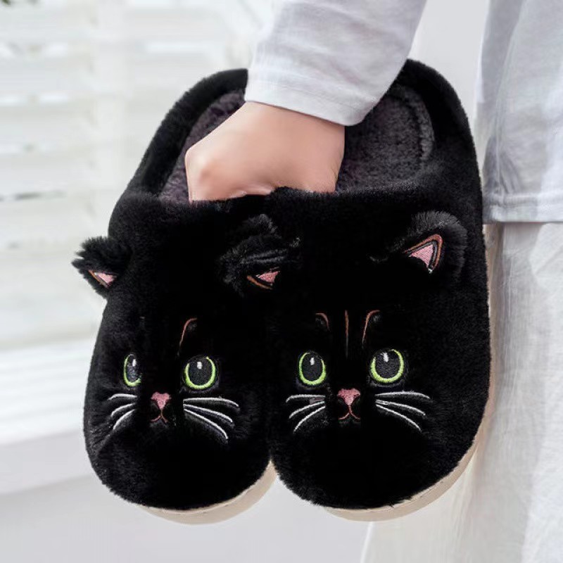 New autumn and winter cotton slippers men and women couple cartoon kitten indoor plush slippers home warm