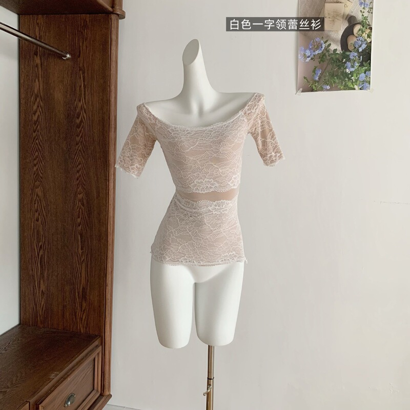 2026 Real Shot Spring/Summer New White Lace Blouse for Women, Summer Stretchy Off-Shoulder Slimming Off-Neck Top 2026 Real Shot Spring/Summer New White Lace Blouse for Women, Summer Stretchy Off-Shoulder Slimming Off-Neck Top