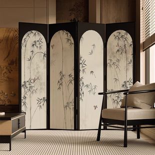 New Chinese Style Bamboo Screen Partition Living Room Shade Decoration Entrance Wall Zen Folding Mobile Tea Room Bamboo Folding Screen