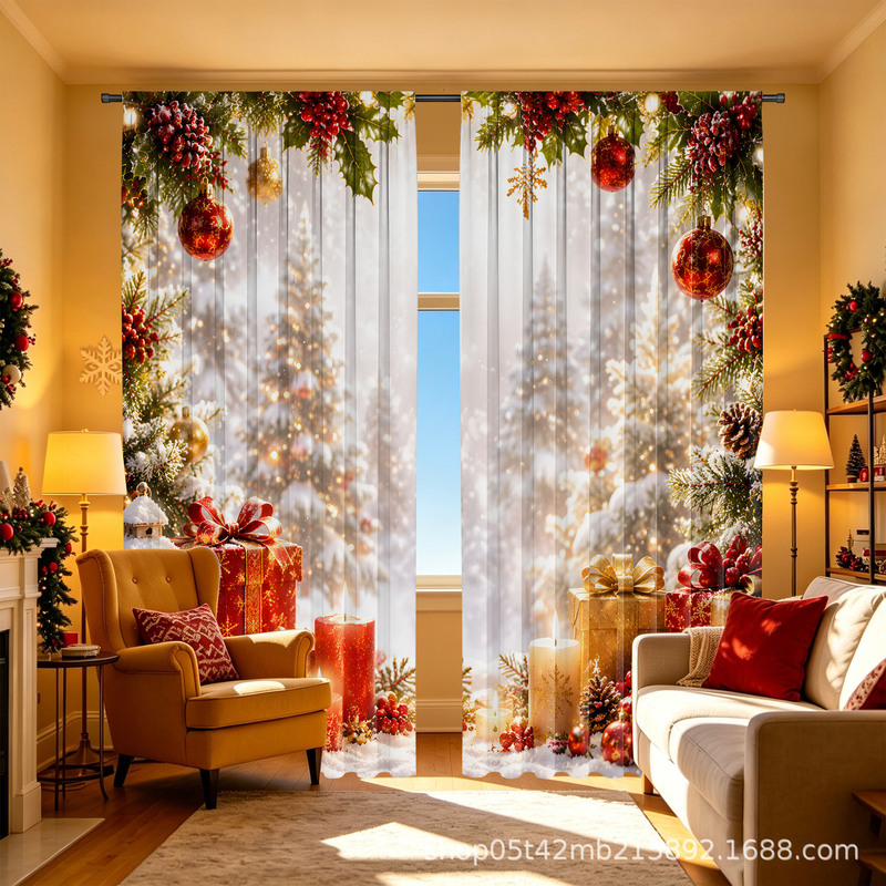 Digital Printing Cross-Border Printing Christmas Blackout Curtains European and American Christmas Decoration Floor-To-Ceiling Blackout Curtains Wholesale Digital Printing Cross-Border Printing Christmas Blackout Curtains European and American Christmas Decoration Floor-To-Ceiling Blackout Curtains Wholesale
