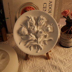 億興diy浮雕鬱金香花朵首飾托盤硅膠模具飾品收納盤子石膏模具