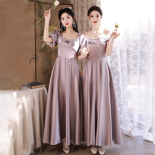 Bridesmaid Dress 2025 New Satin Purple High-End Sister Group Niche Simple Can Usually Wear Art Exam Dress for Women