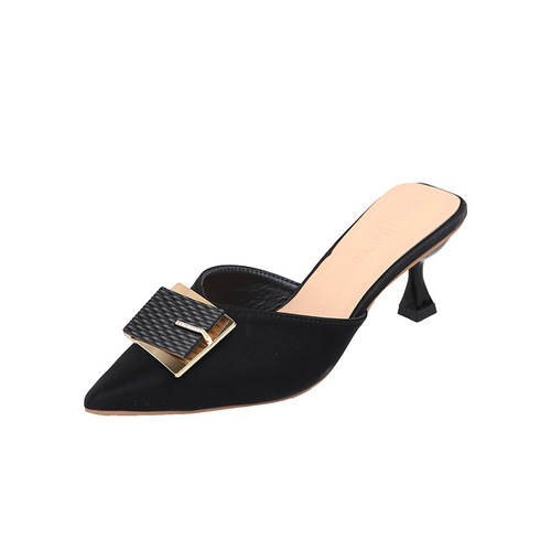 Back empty toe slippers 2024 new style pointed toe stiletto high heel half slippers for women to wear fashionable temperament sandals